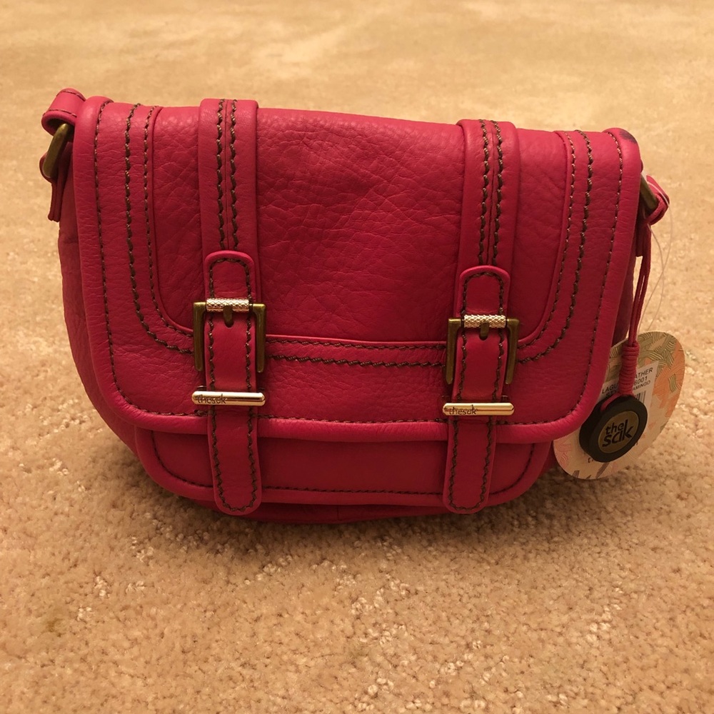 Flamingo Pink Leather the Sak Crossbody Bag NWT